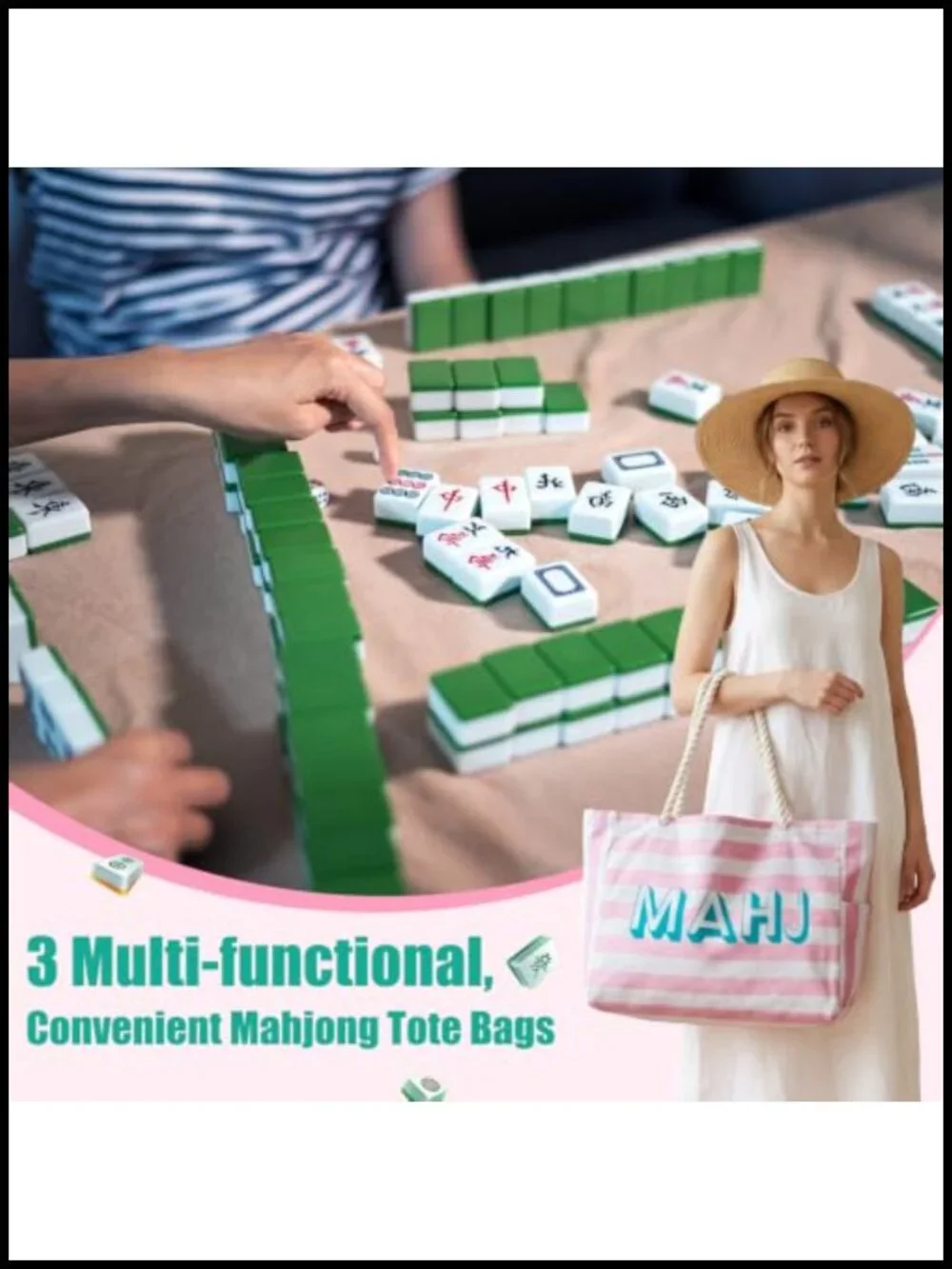 3 Pc Mahjong Storage Bag Set for Tiles & Racks Canvas Tote